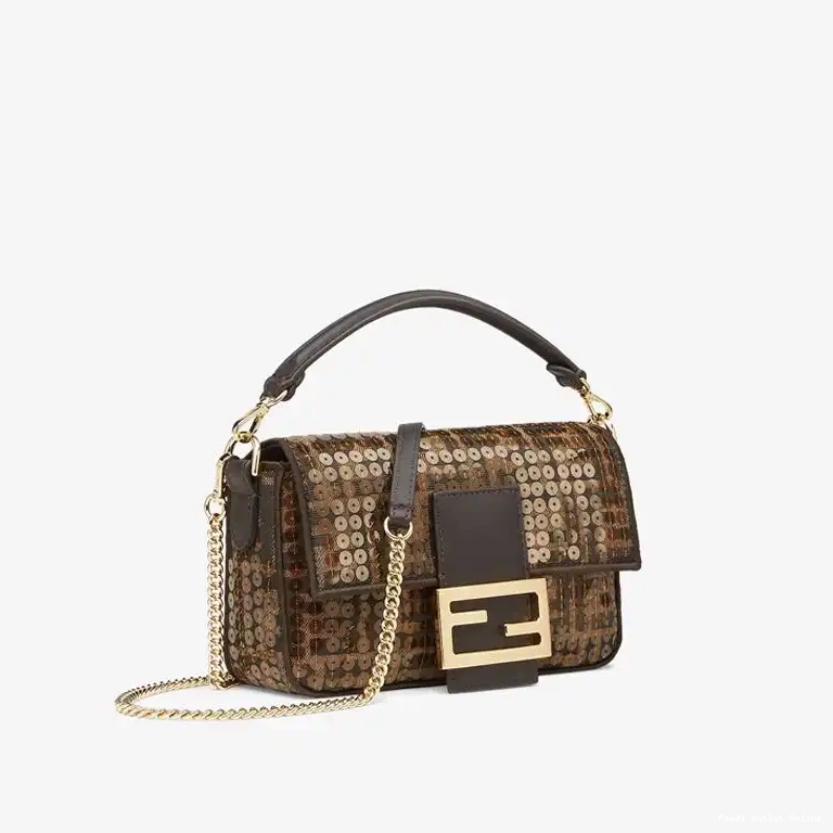 Affordable with Motif Bag Brown Fendi FF Baguette In Fabric Mini Sequins 0706
